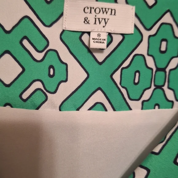 Crown & Ivy Colorful Abstract Geometric Scarf Sleeved Dress Ladies 8 Lunch date - Picture 5 of 5